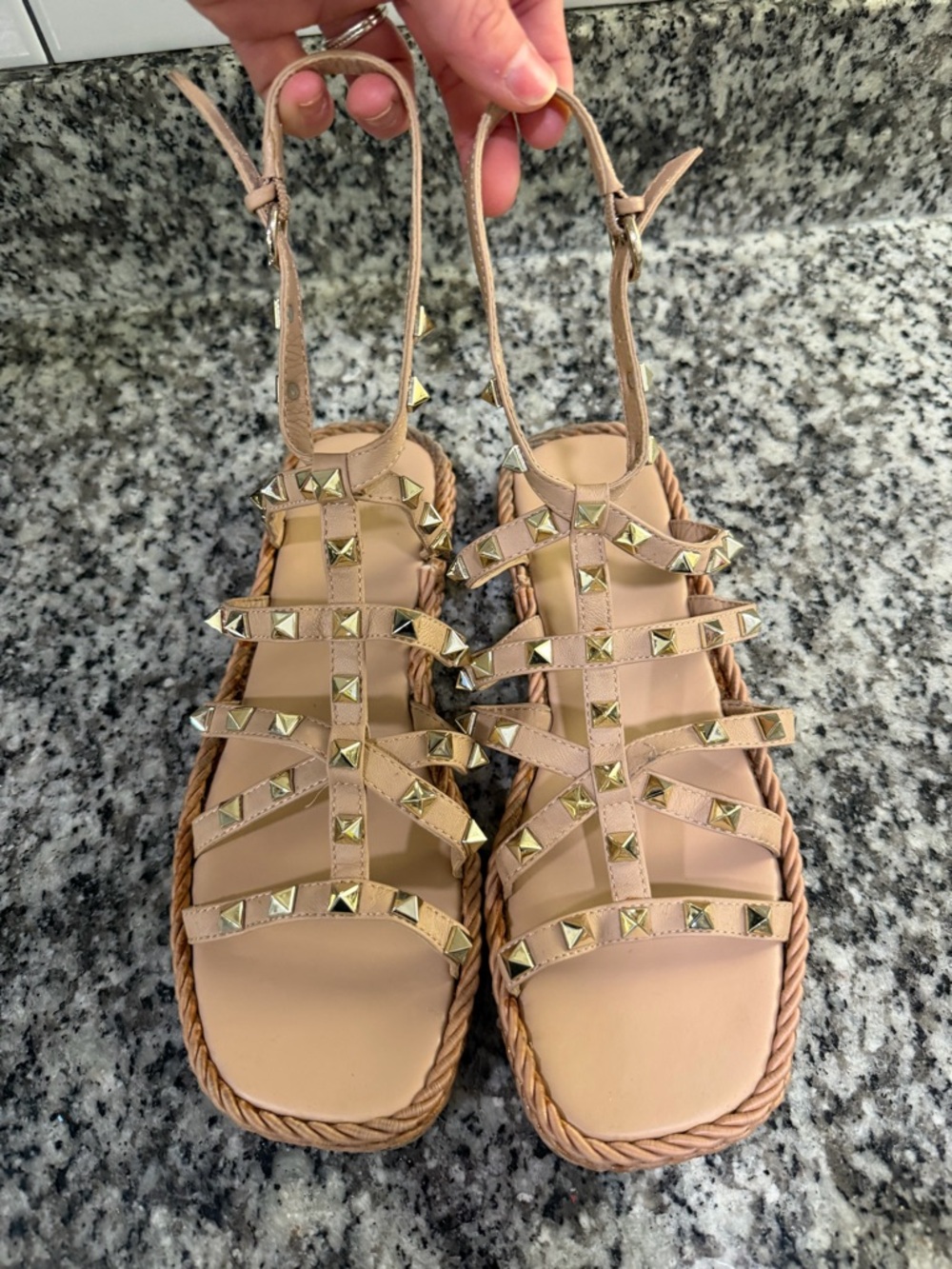 Marc Fisher Nude Studded Gladiator Sandals